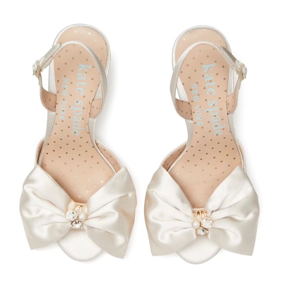 Kate Spade Happily Slingback Pumps Bridal Bow Ivory Satin Stiletto Heel Sandal 9 - Picture 3 of 16